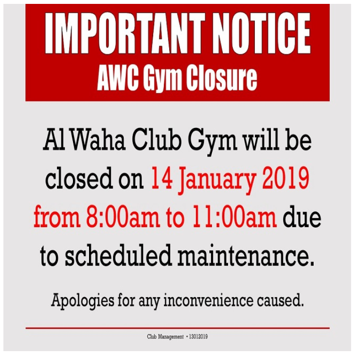 Important Notice: AWC Gym Closure