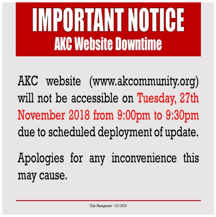 Important Notice: AKC Website Downtime