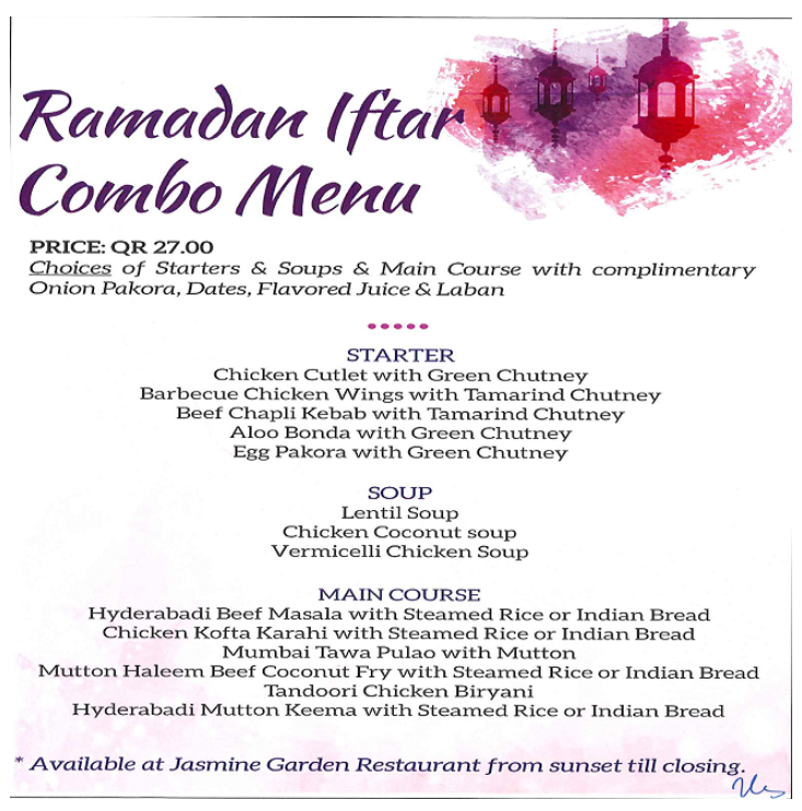 Ramadan Iftar Combo Menu May 2018