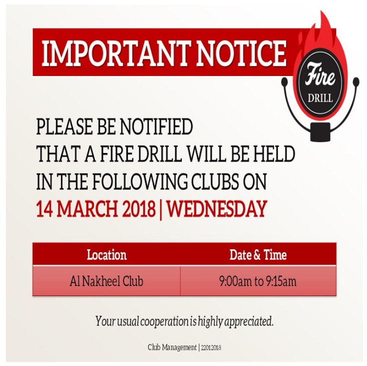 Important Notice: Fire Drill - March 2018