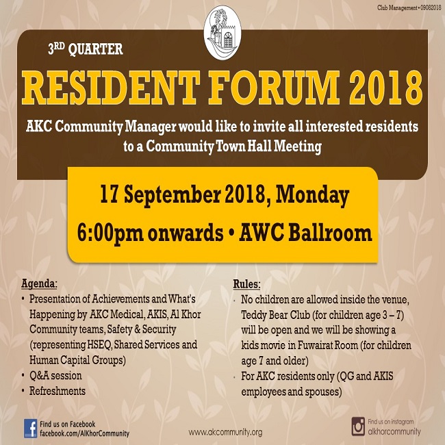 3rd Quarter Resident Forum 2018