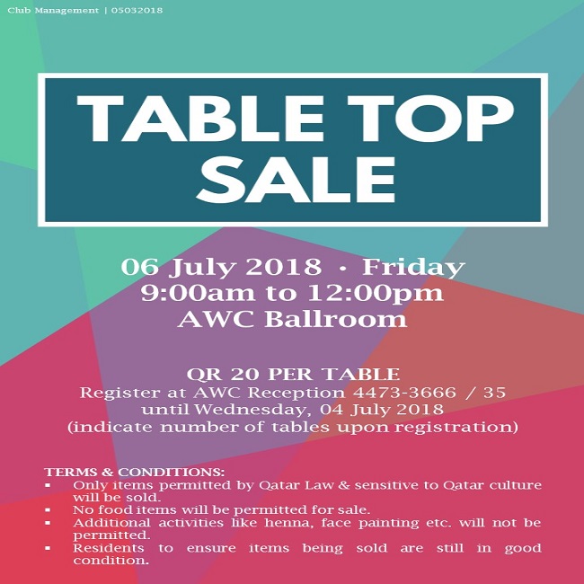 Table Top Sale - July 2018
