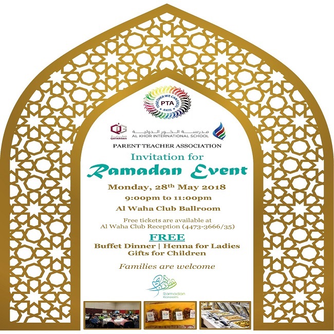AKIS PTA Invitation for Ramadan Event on May 28, 2018​