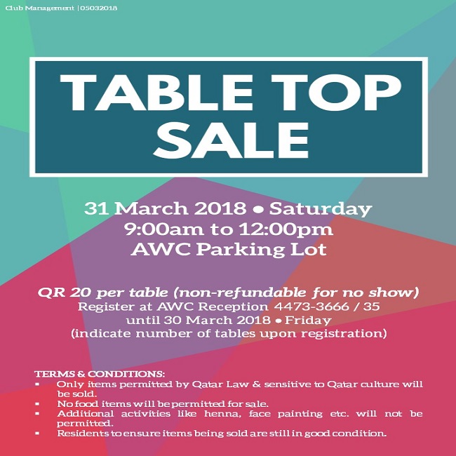 Table Top Sale - March 2018