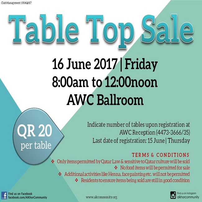 Table Top Sale - June 2017