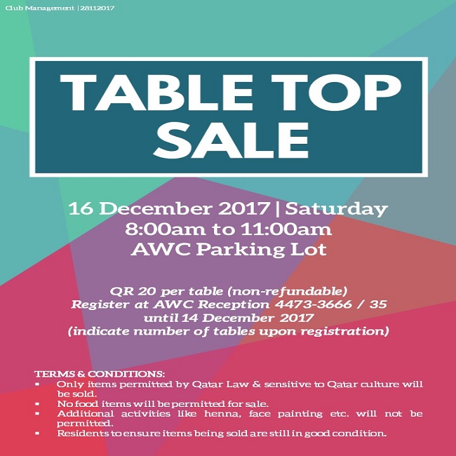 Table Top Sale - December 2017