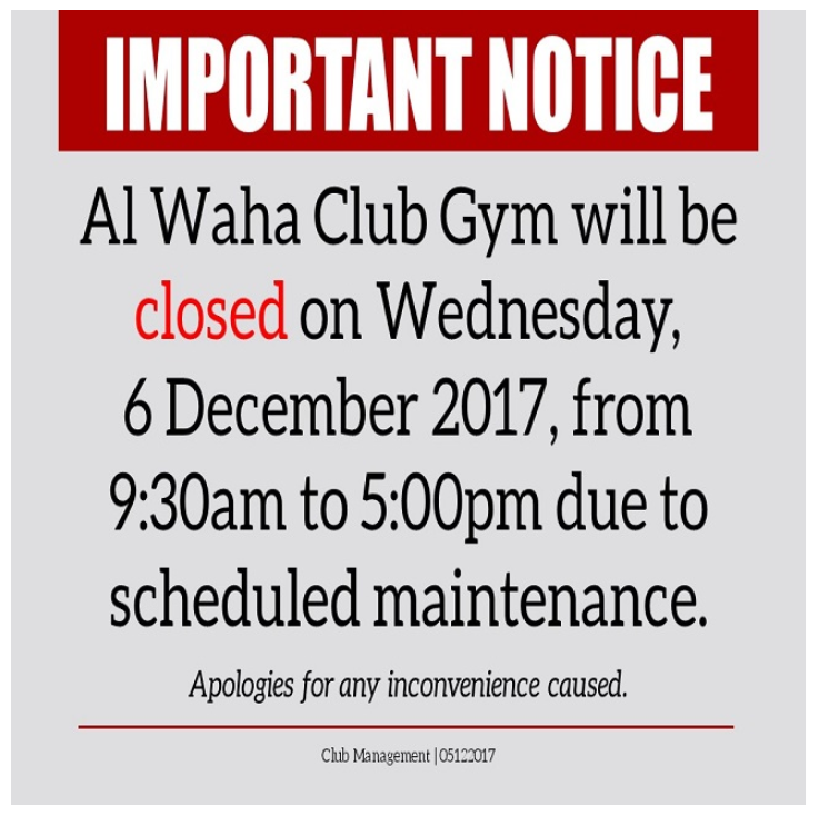 Important Notice: AWC Gym Closure