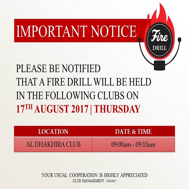 Important Notice: Fire Drill - August 2017