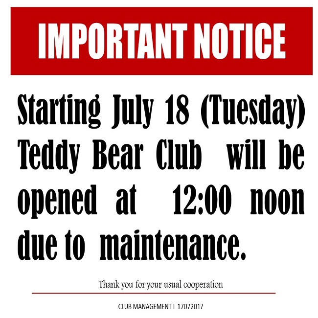 Important Notice: Teddy Bear Club Timing