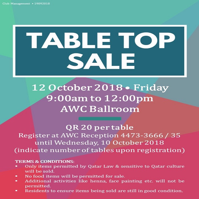 Table Top Sale - October 2018
