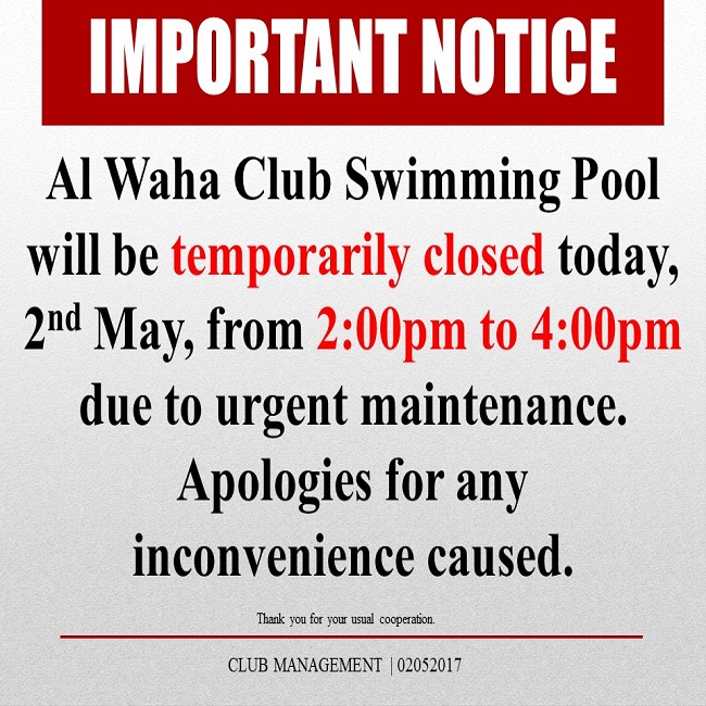 Important Notice: AWC Pool Temporary Closure