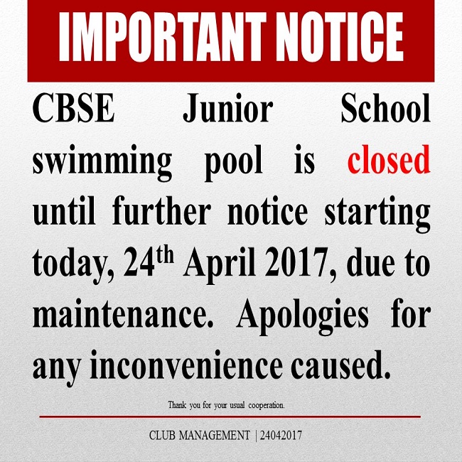 Important Notice: CBSE Junior School Pool Closure
