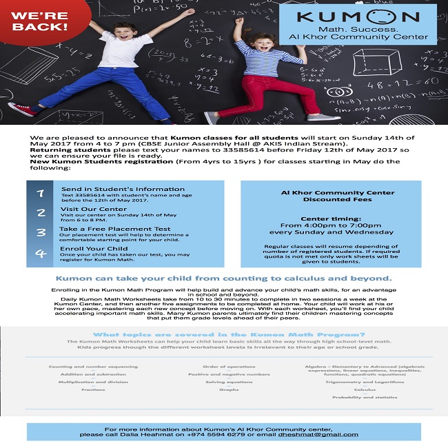 Kumon Classes Opening Date