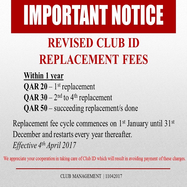 Important Notice: Revised Club ID Replacement Fees