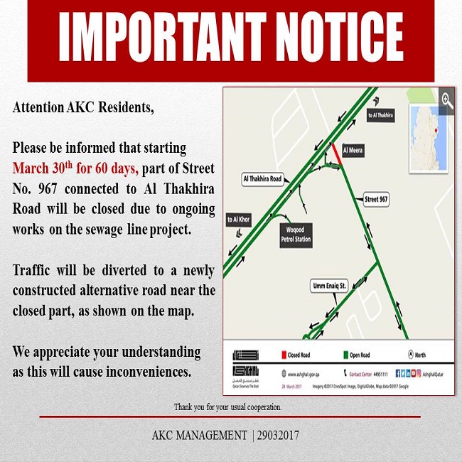 Important Notice: Road Closure Starting 30 March 2017