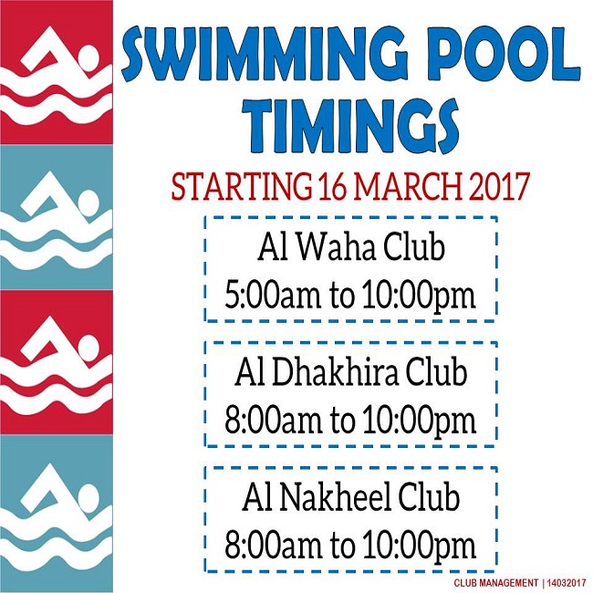Summer Season Swimming Pool Timings