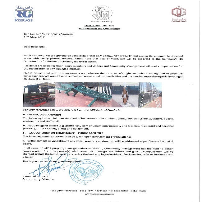 Important Notice: Vandalism in the Community